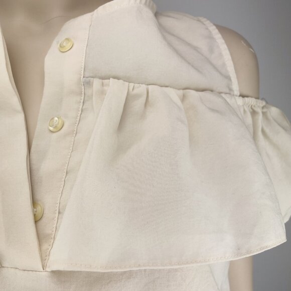 MYM Off White Girlhoodcore ruffles Blouse Button Crew round Neck s S - Picture 3 of 9